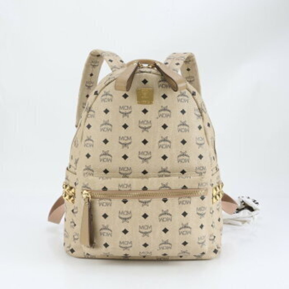 MCM Visetos studded leather backpack Beige Tan ERE